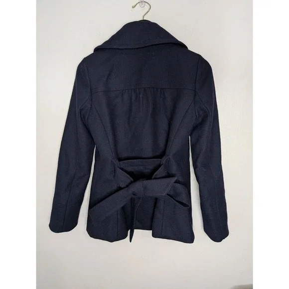 J. Crew Women Sz 4 100% Wool Classic Pea Coat Navy Blue Preppy Academia Minimal - Picture 3 of 7